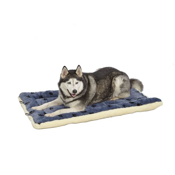 New style MidWest Homes for Pets Fleece Blue Paw Print Reversible Dog Bed 48"