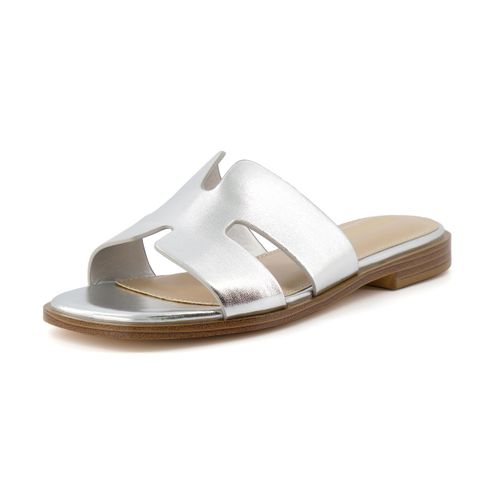CUSHIONAIRE Women's Voyage slide sandal +Memory Foam, Wide Widths Available, Silver 9 W