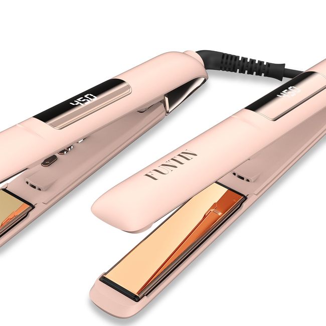 FUNTIN S10 Haarglätter, Glätteisen - 100% reines Aluminium Titanium Glätteisen zum Glätten von Locken Ion Inside 1 Zoll (Baby Pink)