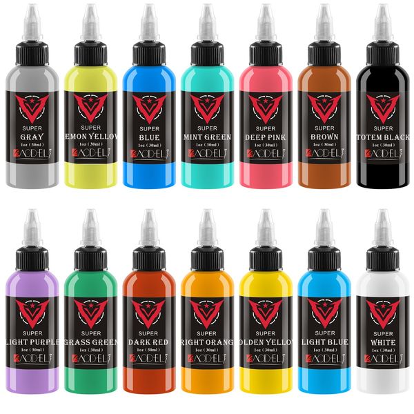 AYCOS 14 Colors 1 oz Tattoo Ink Tattoo Ink Set Color Ink- with Microknife Paint and UV Tattoo Ink - DynamicTattoo Ink Set Tattoo Equipment and Tattoo Gun - Tattoo Ink Kit and Green Soap Tattoo