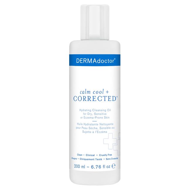 DERMAdoctor Calm Cool + Corrected Hydrating Cleansing Oil, Moisturizer and Makeup Remover for Dry, Sensitive or Eczema-Prone Skin, 6.76 fl oz