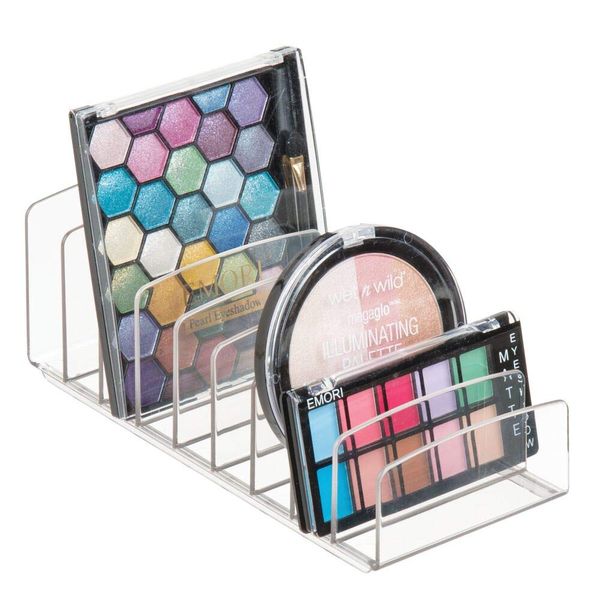 mDesign Vertical Palette - 9-Slot Organiser for Storage of Cosmetics and Accessories on Vanity, Countertop or Cabinet - Clear