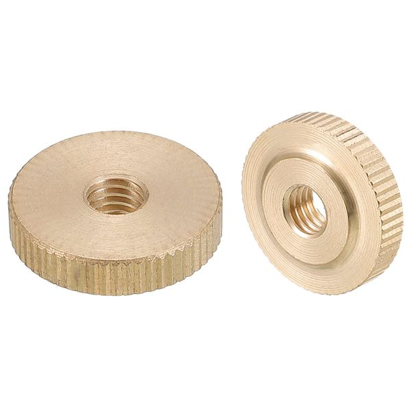 sourcing map Knurled Thumb Nuts, 2pcs M6 x D20mm x H5mm Brass Knurled Nut Flat Head Through Hole Lock Adjusting Nuts for 3D Printer Parts