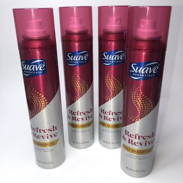 4 Suave  Essentials Dry Shampoo Refresh & Revive Spray 4.3 OZ Absorbs Oil