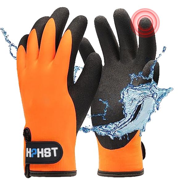 HPHST Arbeitshandschuhe Winter Wasserdicht Thermo Warme Winterhandschuh Montagehandschuhe Grip Winterarbeitshandschuhe Arbeit Doppelbeschichte Nylon Isolierte Handschuhe (Orange, S)