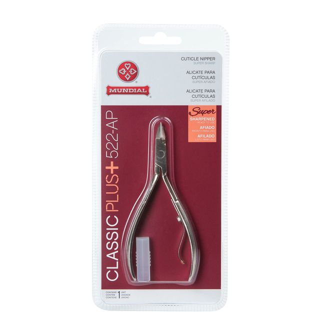 Cuticle Trimmer Super Sharp - MUNDIAL 522-AP - Cuticle Nippers for Professional Manicure Kit and Pedicure Tools, Carbon Textured Handle With Durable Spring. Tip Guard Included.