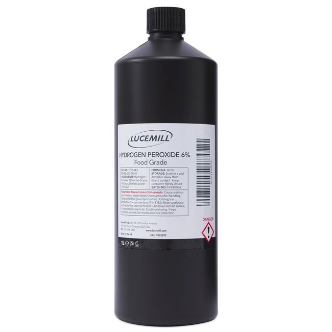 Lucemill 1000ml Hydrogen Peroxide 6% Pure Food Grade, Unstabilized and Additive Free