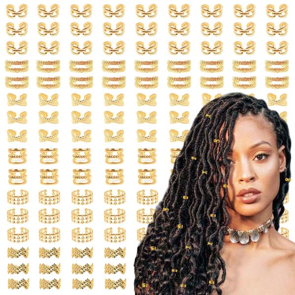 120 PCS Gold Hair Clips Braids Crystal Rhinestone Dreadlock Non-Piercing Adjustable Ear Cuffs Clip for Women Men Hair Accessories Braids