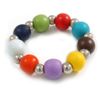 Avalaya Multicoloured Painted Wood and Silver Acrylic Bead Flex Bracelet - Medium