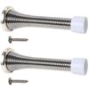 2X Wall Mounted Chrome Spring Door Stops - Skirting Board Sprung Stoppers