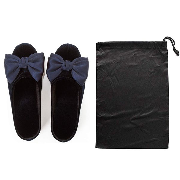 MOONROOM Portable Heel Indoor Slippers with Storage Bag for Graduation Ceremony and School Entrance Ceremony Classroom Visit 1.3 inches (4 cm) Heel (M (Up to Approx. 9.3 inches (23.5 cm), Dark Navy)