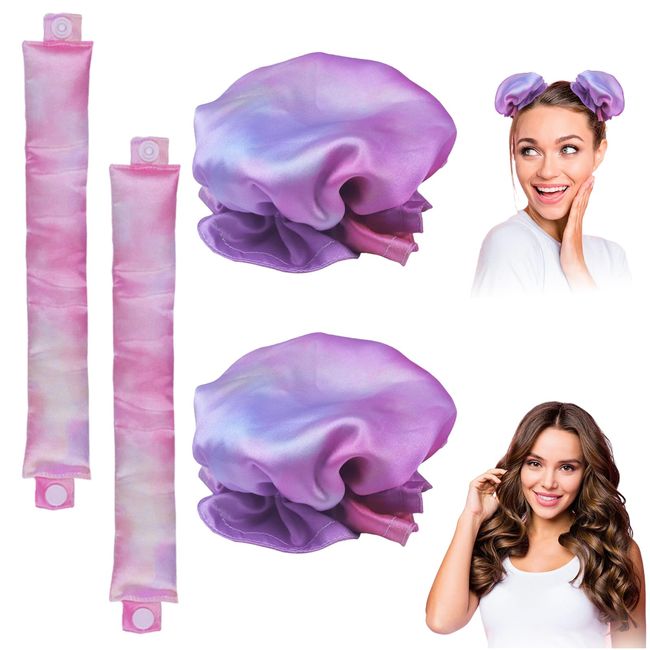 Heatless Curlers Headband 2PCS Satin Heatless Curls Set No Heat Hair Curlers Lazy Natural Wave Soft Hair Roller Long Medium Hair Overnight Heatless Curlers DIY Hair Styling Tools Kit