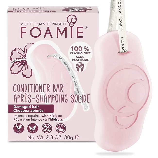 Foamie Conditioner Bar Hibiskiss, Hair Conditioner Bar for Damaged Hair with All-Natural Eco-Friendly Ingredients, Plastic Free, Cruelty Free, Vegan Conditioner Bar for All Hair Types