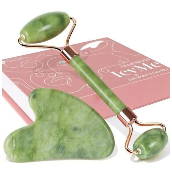 Gua Sha & Jade Roller Facial Tool Set Skin Care Routine, Green