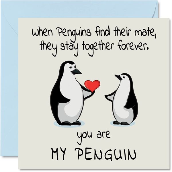 Anniversary Card - You Are My Penguin - Cute Romantic Wedding Anniversary Card for Wife Husband Girlfriend Boyfriend Partner Friend Him Her, 145mm x 145mm Valentine's Day Greeting Cards for Fiancee