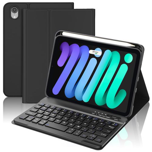 Keyboard Case for iPad Mini 7th (A17 Pro, 2024) & 6th Gen 2021, 8.3in Case for iPad Mini 6th Keyboard with Rechargeable Pen Slot, Cute Cover with Detachable Bluetooth Keyboard for iPad Mini 7/6, Black