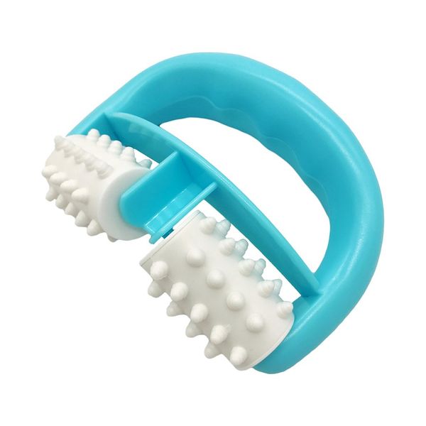 Plastic Manual Round Handle 2 Wheels Muscle Massage Roller Massager Cellulite Roller for Legs Arms Back Muscle Pain Relief and Muscle Relaxation (Blue)