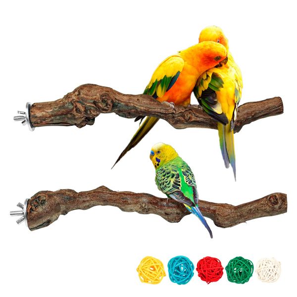 2 Packs Parrot Perch Stand,Natural Grapevine Wood Perch Parrots Cage Perch Toys Suitable for Small or Medium Parrots Parakeets Cockatiels Conures Lovebirds in Cage Accessories Supplies (Style-1)