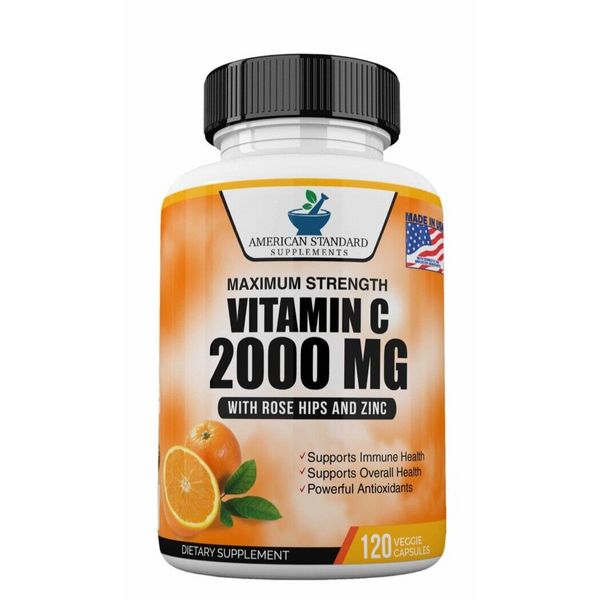 Vitamin C 2000mg & Zinc 40mg Per Serving - 120 Vegan Capsules