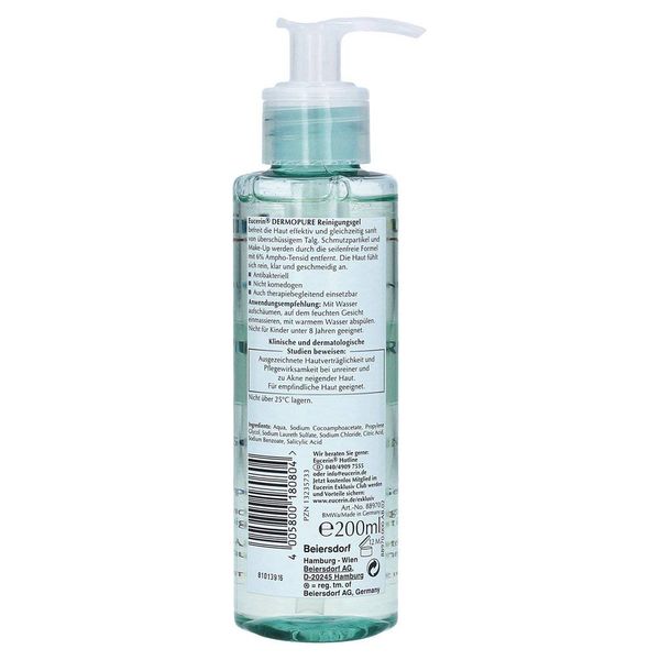 Eucerin Dermopure Cleansing Gel, 200 ml, Pack of 2 (2 x 200 ml)