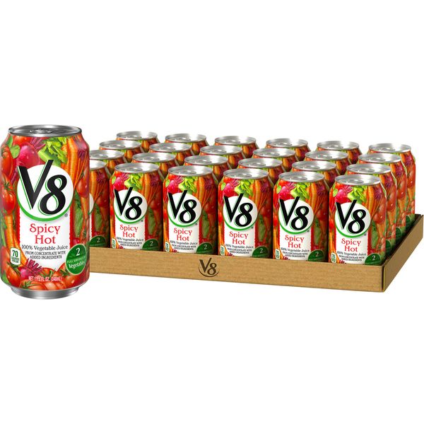 V8 Spicy Hot 100% Vegetable Juice, Vegetable Blend with Tomato Juice, 11.5 FL OZ Bottle (Pack of 24)