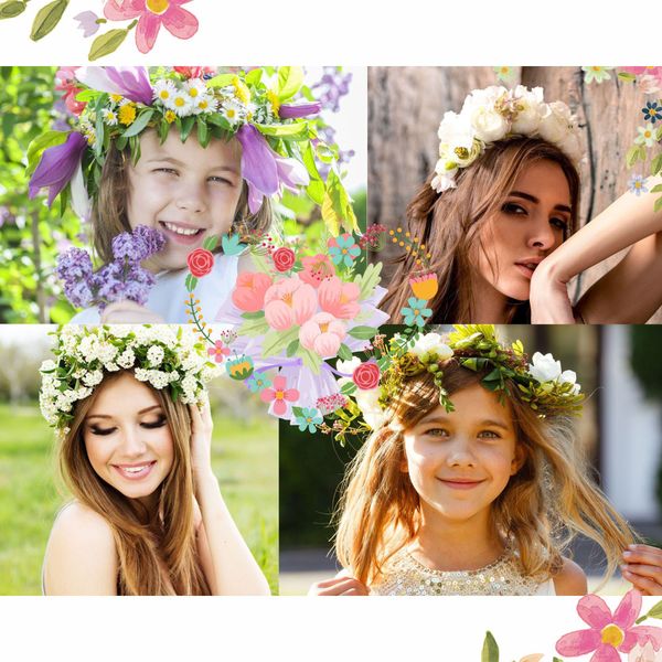 CASOLVX Rose Flower Crown Rose Crown Wreath Flower Garland Headband Wedding Hair Wreath Floral Headpiece Adjustable Flower Headband with Ribbon for Women and Teen Girls