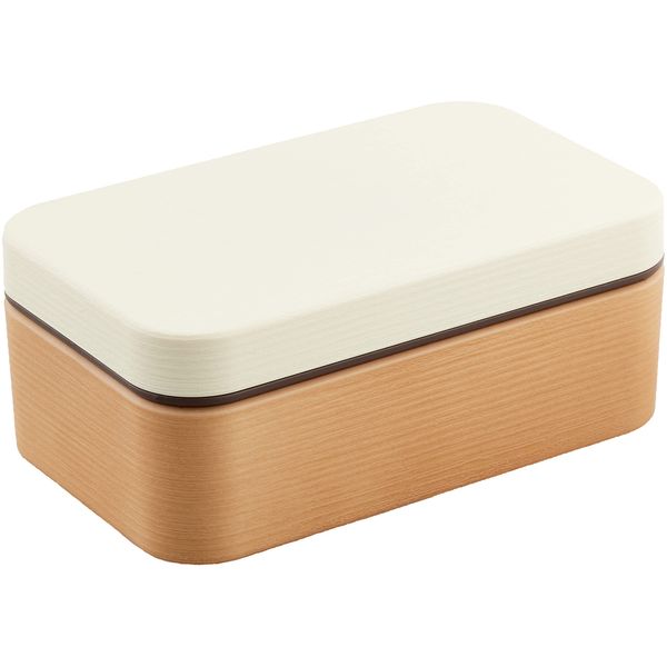 Showa 4979539 Lunch Box, Rice Non-Sticking, Wood Grain Resin, Rectangular Bento Box, White, Clean Coat, Microwave and Dishwasher Safe, 20.3 fl oz (600 ml), Men and Women, Made in Japan