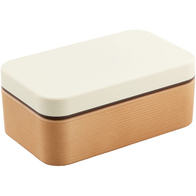 Showa 4979539 Lunch Box, Rice Non-Sticking, Wood Grain Resin, Rectangular Bento Box, White, Clean Coat, Microwave and Dishwasher Safe, 20.3 fl oz (600 ml), Men and Women, Made in Japan