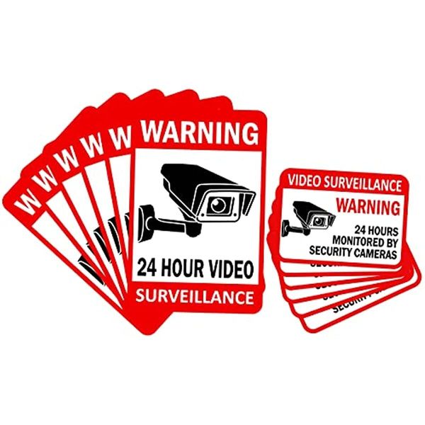 12-Pack Video Surveillance Sign (6-pack 6"x4" & 6-pack 3.5"x2.5"), Double-Sided