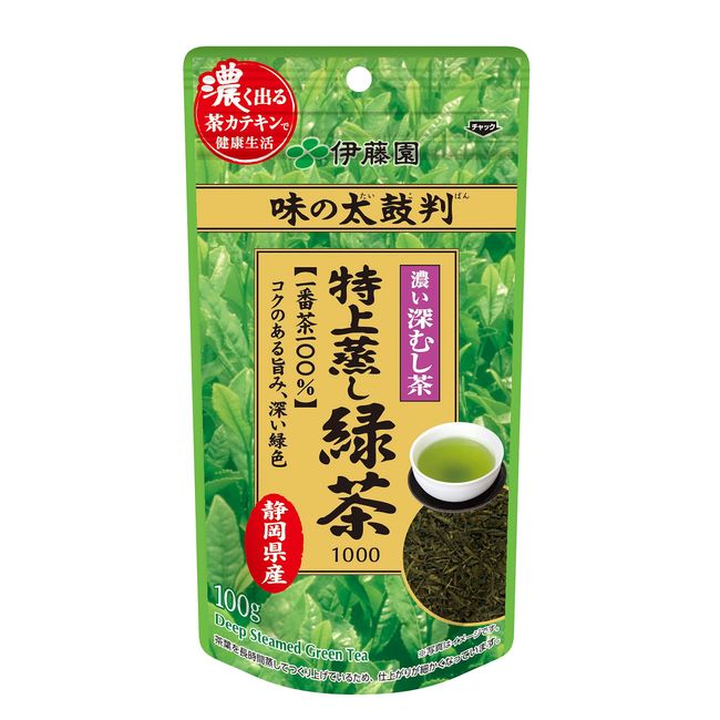 伊藤園 味の太鼓判 特上蒸し緑茶 (一番茶100%) 100g 1000 茶葉