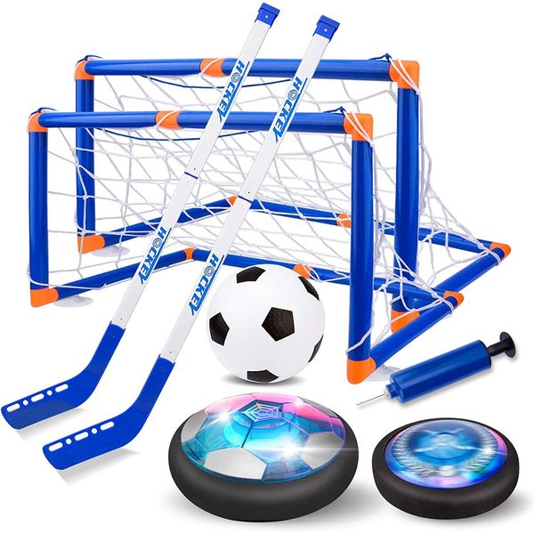 Nazano 3-in-1 Hover Hockey Soccer Ball Kids Toys Set, Led Lights Floating Air Football, Indoor Outdoor Sport Toys for Kids, Christmas Birthday Gifts for Boys Girls Aged 3 4 5 6 7 8-12