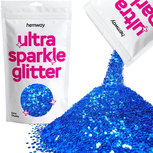 Sapphire Blue Extra Chunky Ultra Sparkle Glitter, 100g / 3.5oz Glitters Powder Packs for Resin, Craft Glitter for Tumblers Candle Slime, Festival Body Face Nail Glitter Blue