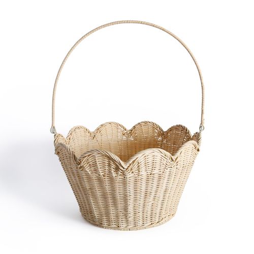 Handwoven Natural Rattan Storage Basket, Round Sturdy Design Wicker Baskets with Handles, Multipurpose Organizer for Home, Office & Picnic Decor (with Handle)