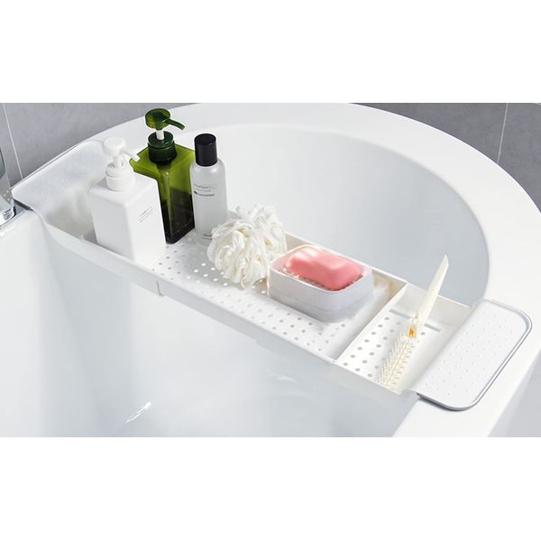 ICEY Bathtub Tray, Bathtub Rack, Bath Table, Bath Rack, Extendable Type, Prevents Slip, Large Capacity, Drainer, Bath Supplies