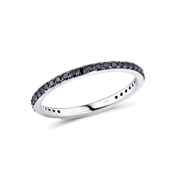 Santuzza 925 Sterling Silver Stackable Ring Black Spinel Engagement Wedding Band Stacking Ring for Women (6.5)