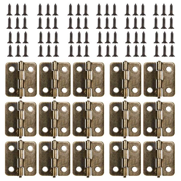 Small Mini Hinges, 50 Packs Cabinet Drawer Door Chest Butt Hinges Connectors with 200 Pieces 8 Mm Mini Brass Hinge Replacement Screws, Metal Hinge for Wooden Jewelry Box (Bronze)