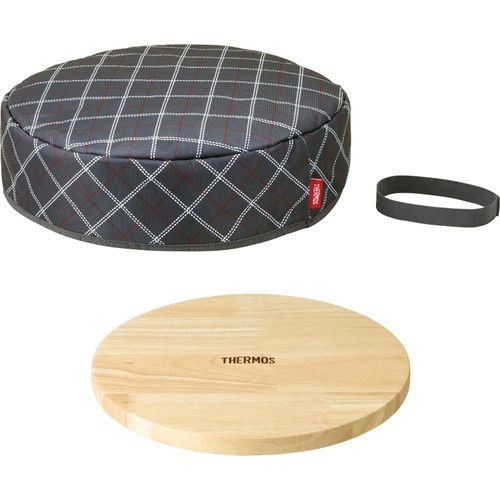 Thermos KAC-001 GY Frying Pan Thermal Cover (with Wooden Plate) Gray Diameter 13.8 x 3.9 inches (35 x 10 cm)