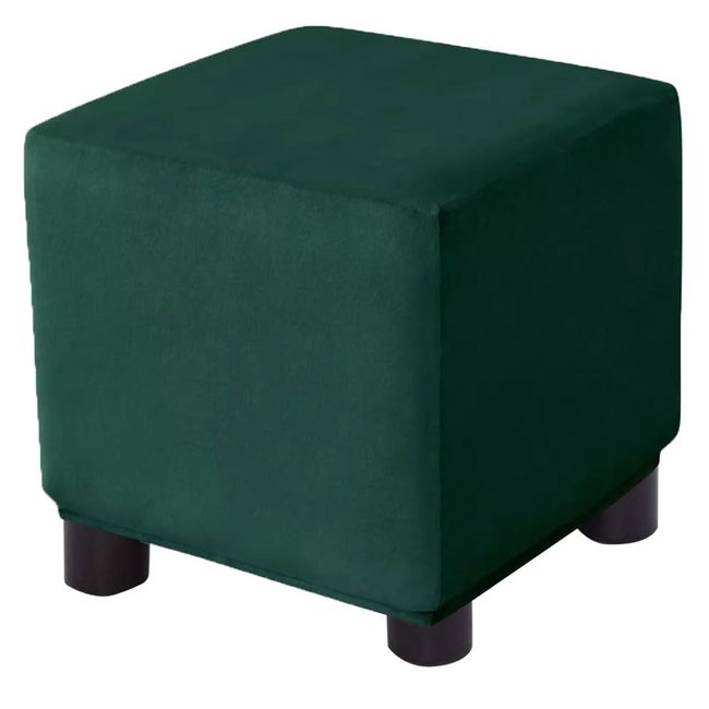 Bifaunvogel Ottoman Cover Square Velvet Storage Ottoman Slipcovers Thick Stretch Footrest Foot Stool Covers Protector with Elastic Band(Small-Dark Green)