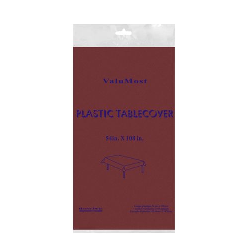 Party Essentials VM54108BU ValuMost Disposable 54" x 108" Plastic Rectangle Table Cover/Tablecloth Available in 22 Colors, 1-Count, Burgundy