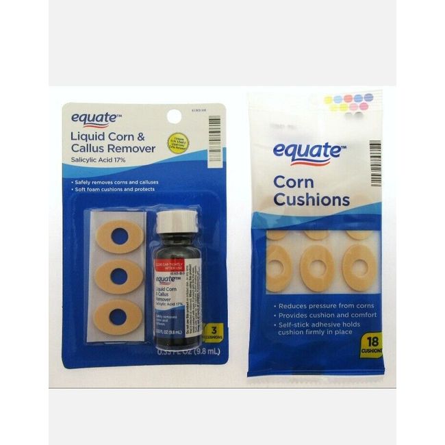 Equate Liquid Corn & Callus Remover & 18 Corn Cushions Foot Feet Care