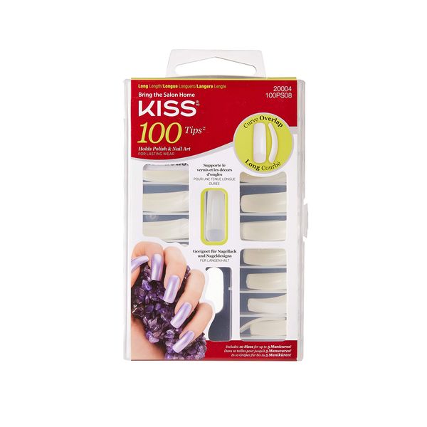 KISS 100 Tips Full-Cover Manicure Kit, Long Length Curve Overlap Fake Nails, Longer Lasting, 10 Sizes with Maximum Speed Nail Glue