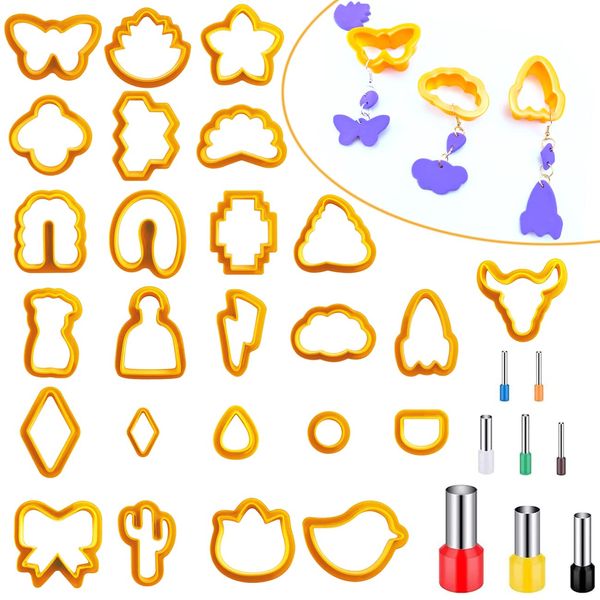 25 Pack Polymer Clay Cutters for Earrings Making with 8 Pcs Punch Tools, 33 Pcs Sculpting Kits and Indentation Round Circle Shape Punch Tools Mold for Jewelry Making