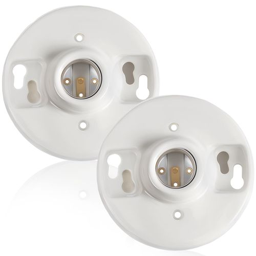 Saysurey 2 Pack Medium Base E26 Lamp Holder Socket Keyless Top Porcelain Light Bulb Socket for Installation on 3. 25” and 4” Junction Boxes Ceiling Light Fixture White Lampholder 660w 250v