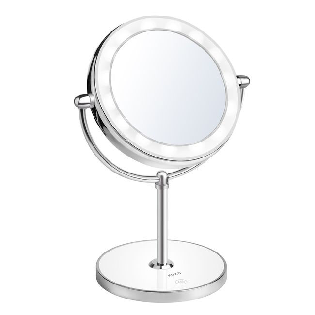 KDKD Lighted Makeup Mirror 1X 7X Magnification Double Sided Round Shape with Base Touch Button, Cordless and Rechargeable