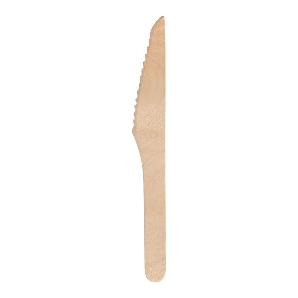 ABENA Gastro-Line 16cm Wooden Knife Made From Birchwood & 100% Compostable, Offering a Wood Cutlery Eco-Labelled Alternative to Plastic Disposable Cutlery (Pack of 100)