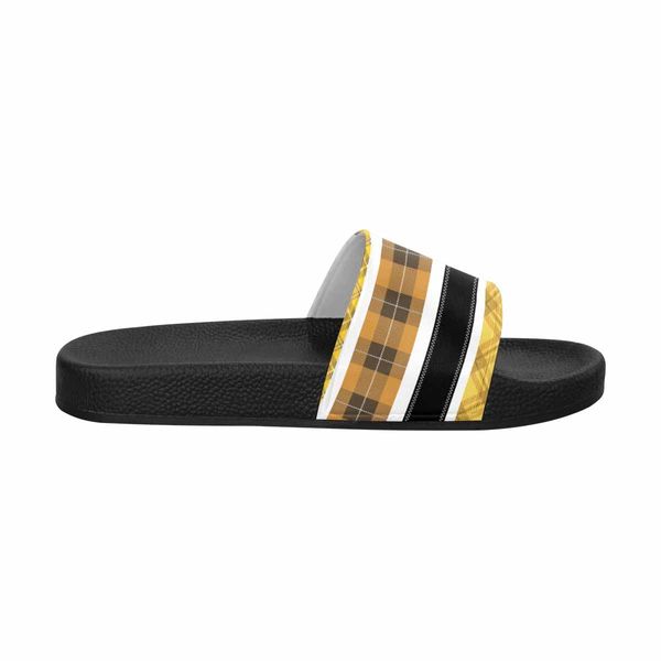 Womens Flip Flop Slide Sandals - Yellow/black Tartan Style - Dg995027 - 8