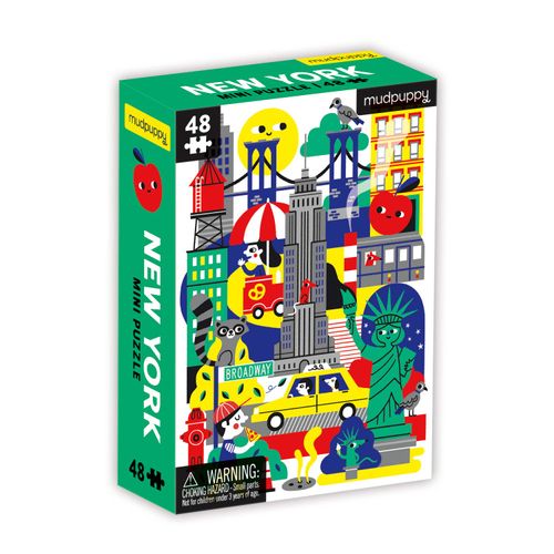 Mudpuppy New York Mini Puzzle, 48 Pieces, 8” x 5.75” – Perfect Family Puzzle for Ages 4+ – Features a Colorful Illustration of Iconic New York Landmarks, Multicolor (0735363560), 1 EA