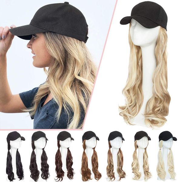 Baseball Cap with Hair Extensions Synthetic Hair Wig Baseball Hat with Hair Attached Long Wavy Adjustable Wave Hairpiece With Baseball Hat Cap Wig for Women #16P613 sandy blonde mix bleach blonde