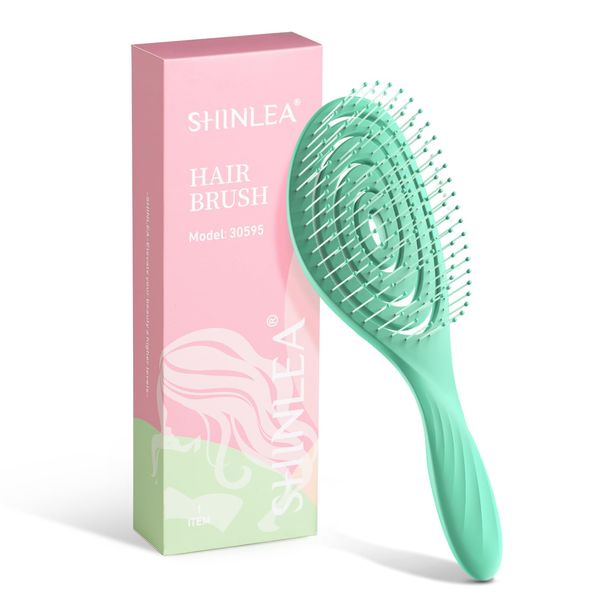 SHINLEA Detangle Hair Brush Anti Tangle Hair Brush, Detangling Wet & Dry Hair Brush Spiral Hairbrush for Women, Men, kids, Glide Through Tangles For All Hair Types (Green)