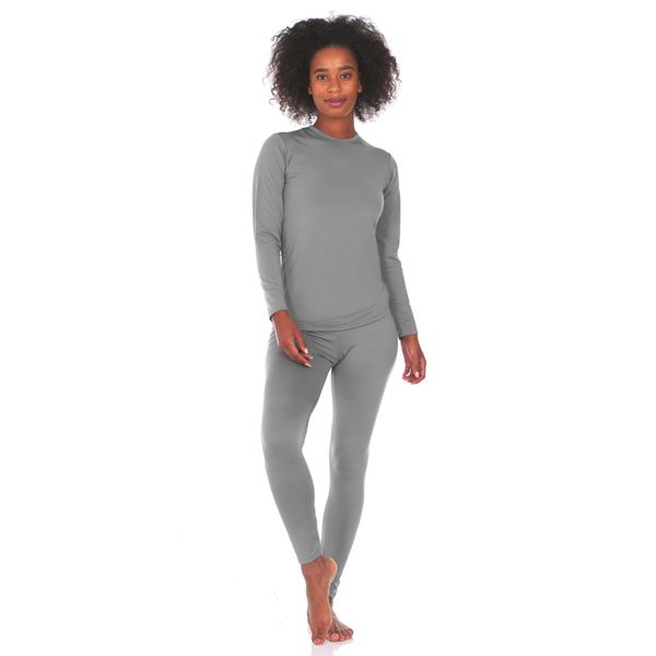 Thermajane Long Johns Thermal Underwear for Women Fleece Lined Base Layer Pajama Set Cold Weather (XX-Small, Grey)